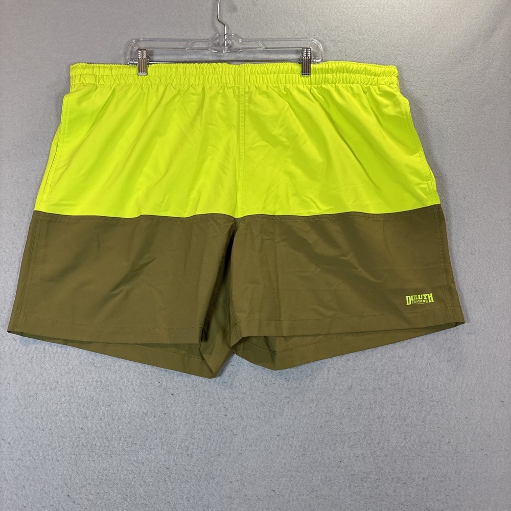 Duluth Trading Co. Mens 3XL Swim Trunks Lined Shorts Lime Green/Brown Lined